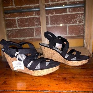 Black strappy cork wedge